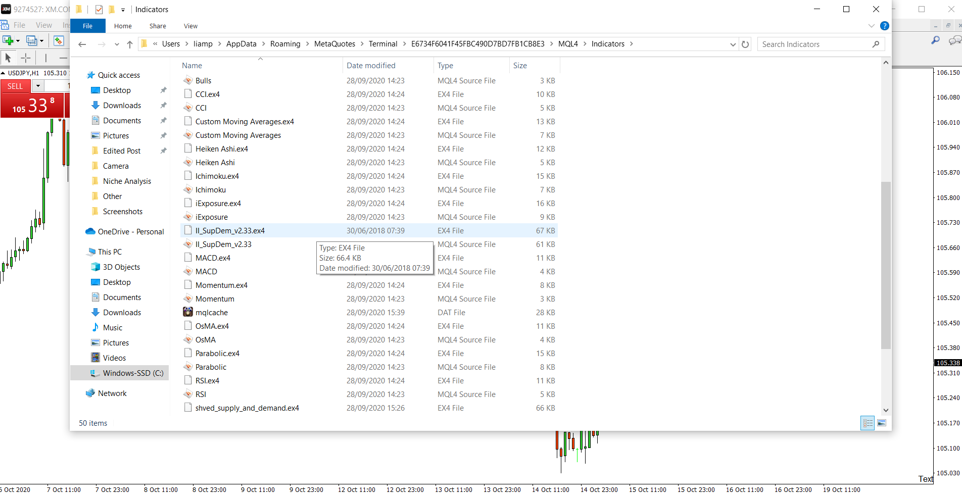 placing sup dem indicator inside indicators folder inside mt4